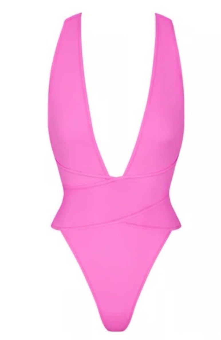 Skims Recycled Swim Cut Out Plunge Monokini Neon Orchid Small